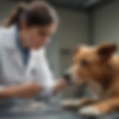 A veterinarian examining a dog