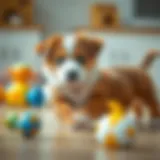 Puppy playing with training toys