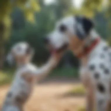 Dalmatian engaging with children