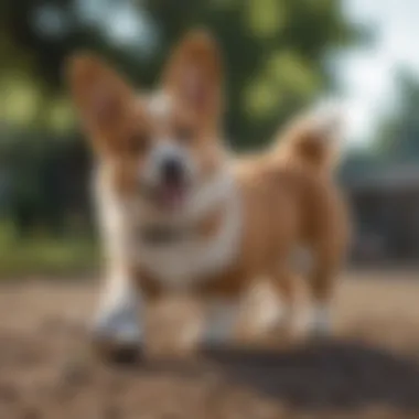 Toy corgi puppy enjoying outdoor playtime