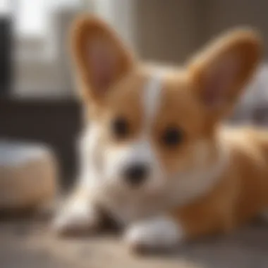 Toy corgi puppy resting comfortably at home