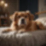 Senior dog resting comfortably on a plush bed.