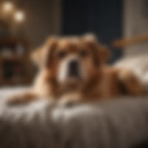 Senior dog resting comfortably on a plush bed.