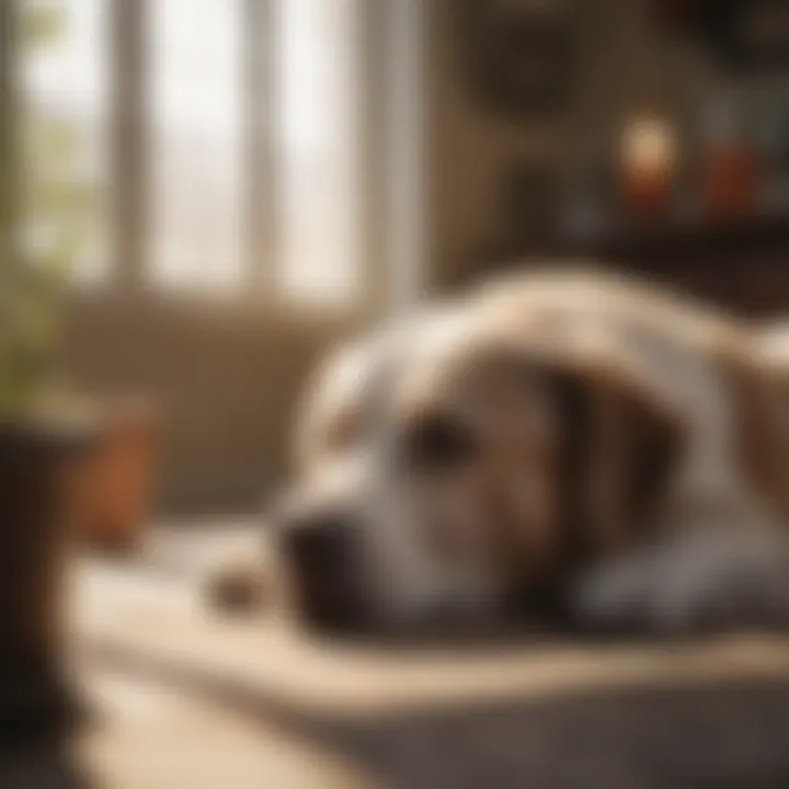 An older dog sleeping peacefully in a sunlit room.