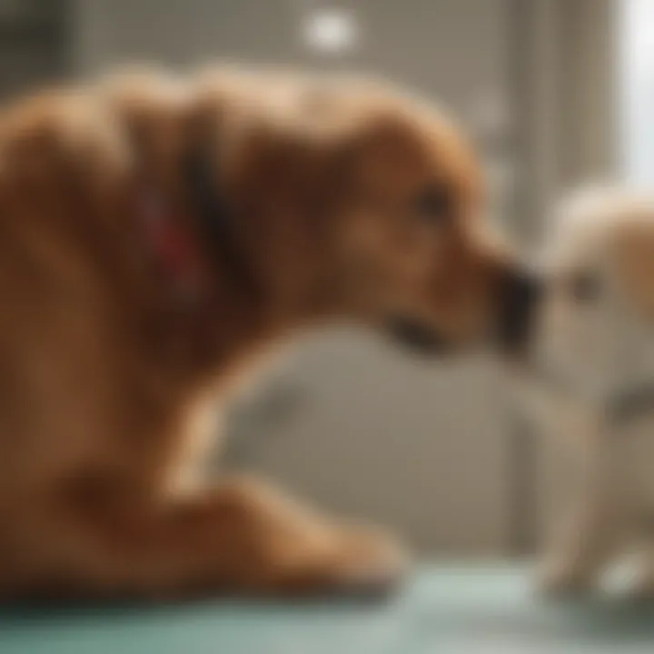 A veterinarian examining an older dog during a check-up.