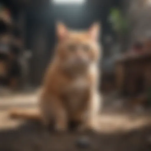A cat looking stressed in an unclean environment