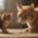 A concerned cat owner examining their pet.