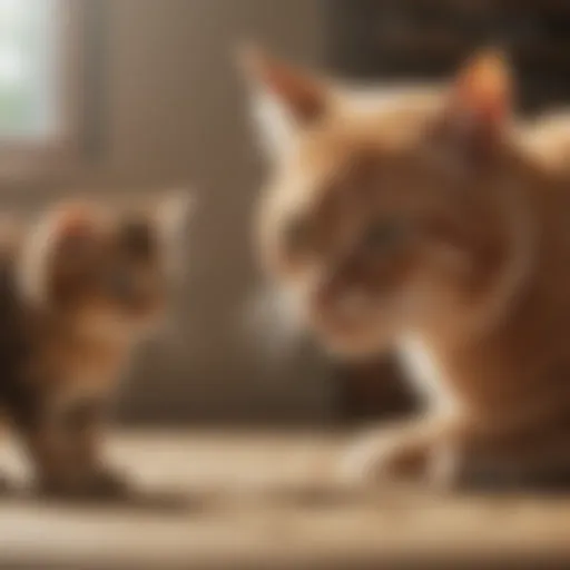 A concerned cat owner examining their pet.