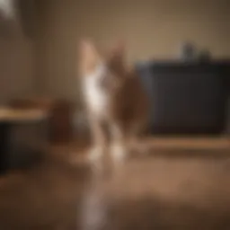 A cat looking curiously at an empty litter box