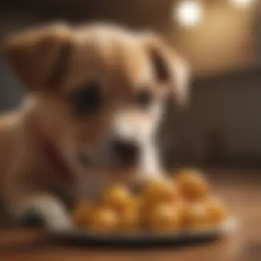 A puppy playing with a food toy