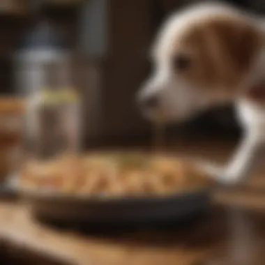 A pet owner measuring food for their puppy