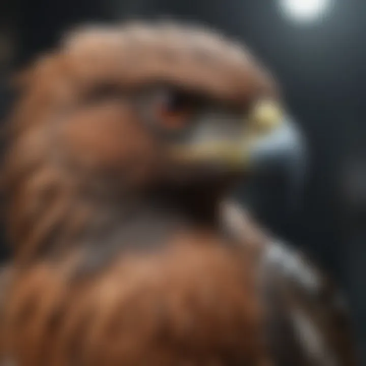 Close-up of a high-tech fake hawk equipped with sensors for enhanced functionality.