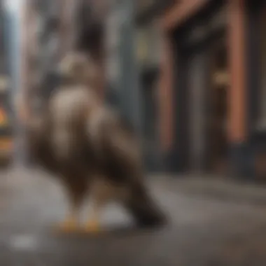Strategic Placement of Fake Hawks in Urban Areas An urban setting showcasing multiple fake hawks placed strategically for maximum effect.