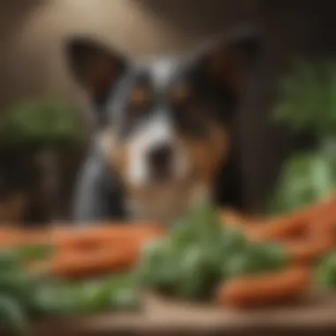 A variety of vegetables that are healthy for canine consumption, such as carrots and green beans.