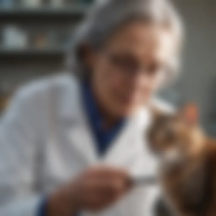 Veterinarian examining an aging cat