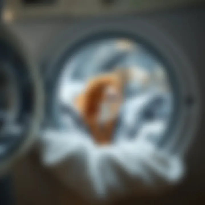 Washing Machine with Pet Hair Trap A washing machine with a clean load of laundry and pet hair trap