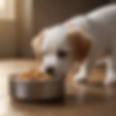 Puppy enjoying wet food from a bowl