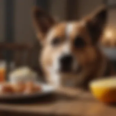 A dog resting comfortably after a meal