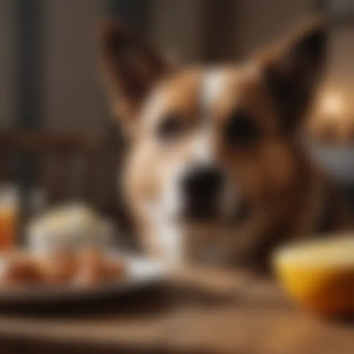 A dog resting comfortably after a meal