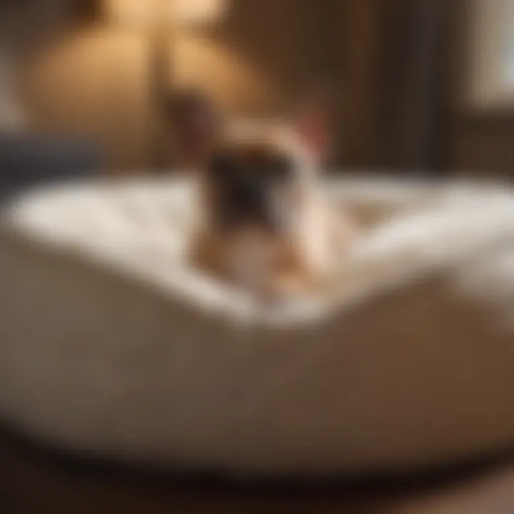 A cozy dog bed ready for a new French Bulldog puppy