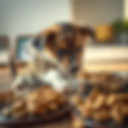 Puppy exploring dry food
