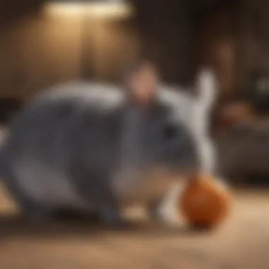 Interactive chinchilla playing with toys