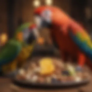 Nutritious Diet for Macaws A beautifully arranged plate of fruits and nuts, ideal for macaw diet.