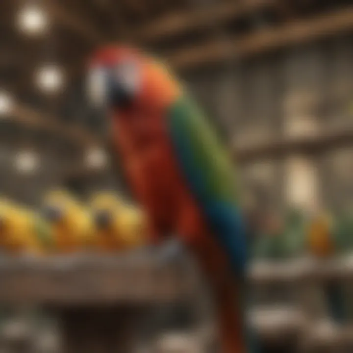 A responsible breeder showcasing healthy macaw chicks in an aviary.