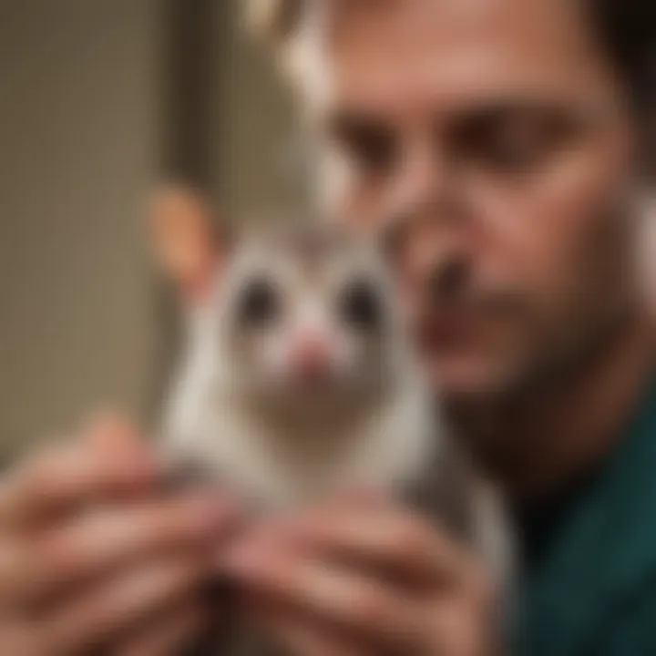 A veterinarian examining a sugar glider, emphasizing health checks.