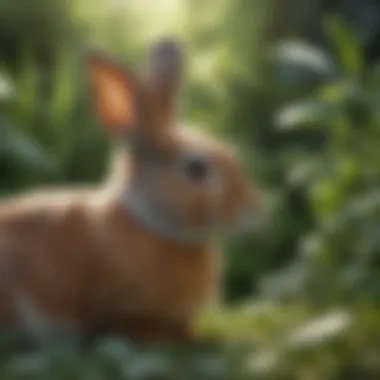 A serene rabbit resting in a lush garden.