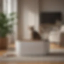 Cat litter box placement in a serene living space