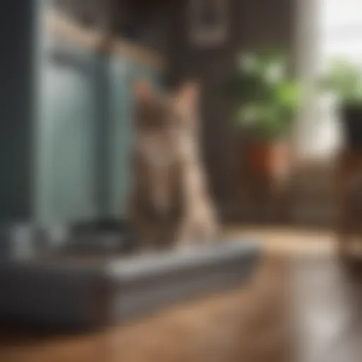 A cat looking confused near a litter box