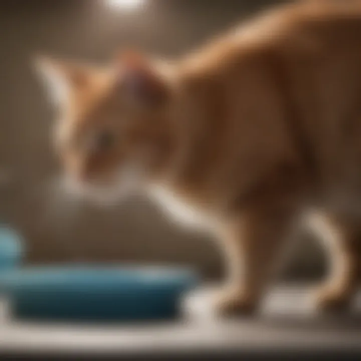 A cat being examined by a veterinarian