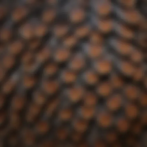 Close-up view of a wild turkey's feathers showcasing their intricate patterns.