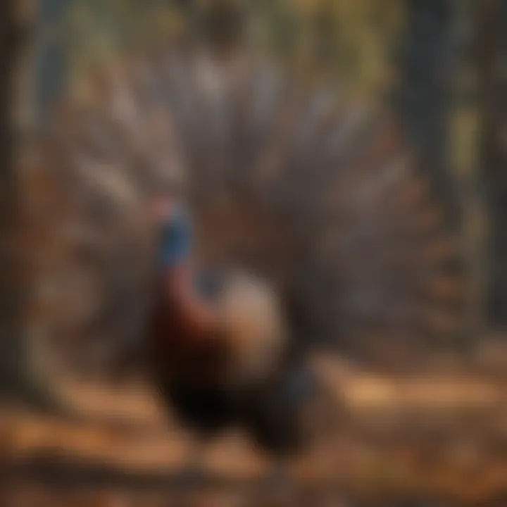 Wild turkey displaying its unique tail feathers in full plumage.