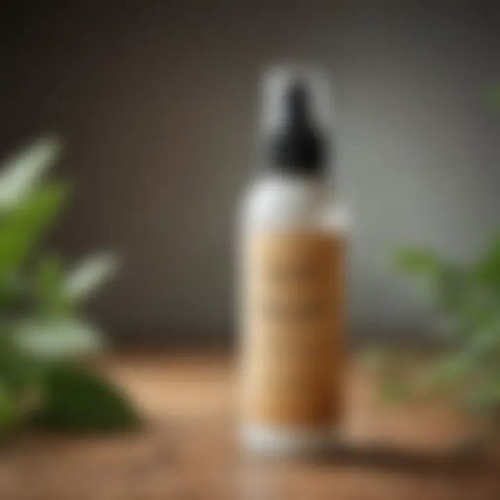 Close-up of a bottle of flea and tick spray with natural ingredients highlighted.