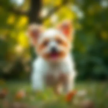 Yorkie Maltese Mixed Puppy in Nature A joyful Yorkie Maltese mixed puppy in a vibrant outdoor setting